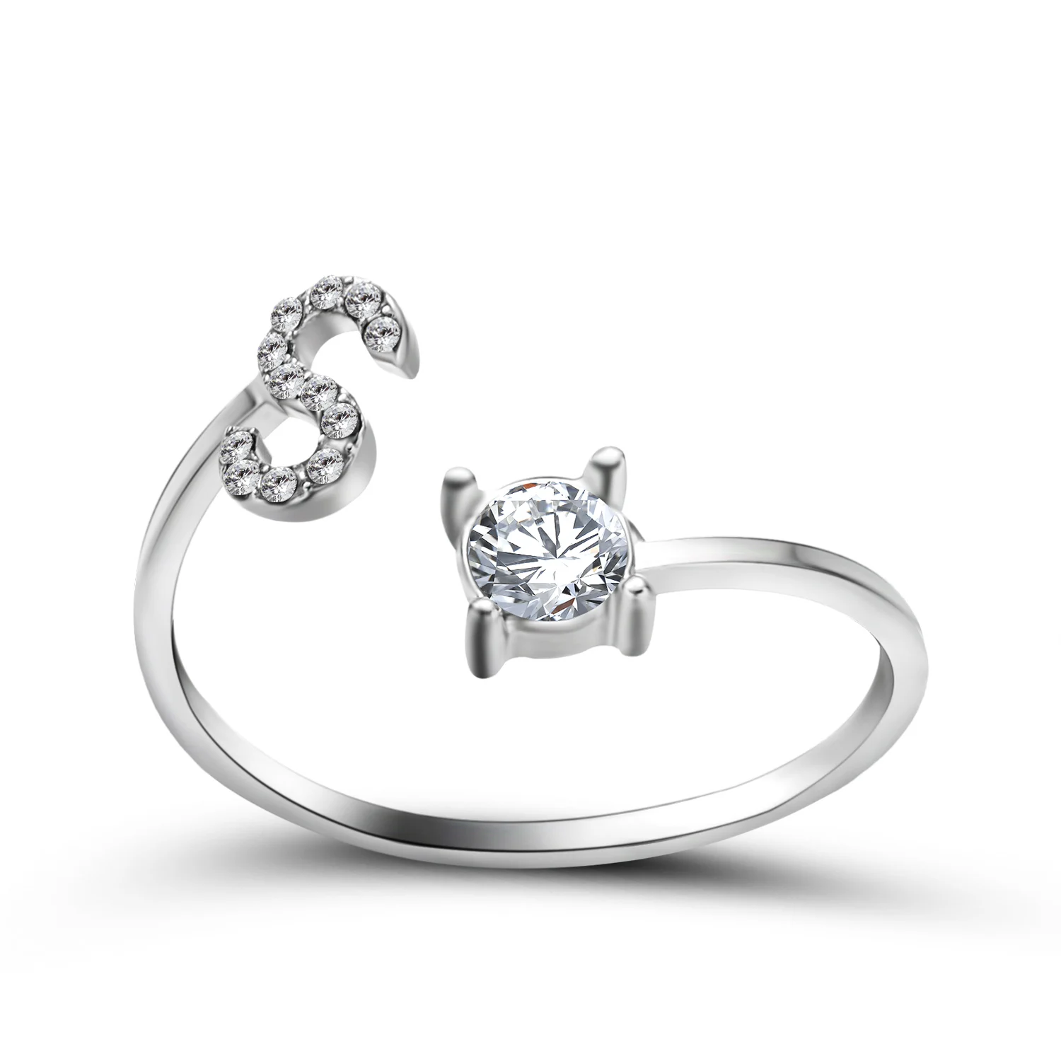 Kreative A-Z Alphabet 26 Brief Ringe Personlity Initial Name Offene Ringe Silber Farbe Strass Finger Ring Partei Schmuck Geschenk – Detail 20