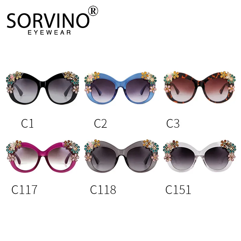 80S Women Oversized Flower Diamond Sunglasses Luxury Brand Designer Retro Vintage Cat Eye Rhinestone Shades Sun Glasses