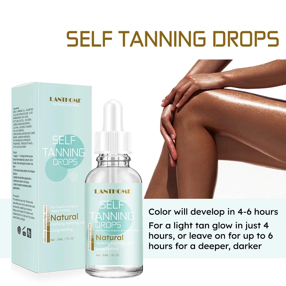 

Natural Face Tan Drops Sun Tanning Oil Liquid Dark Self Tanning Serum Drops for Face Body Fake Bake Indoor Tanning Bed Lotion