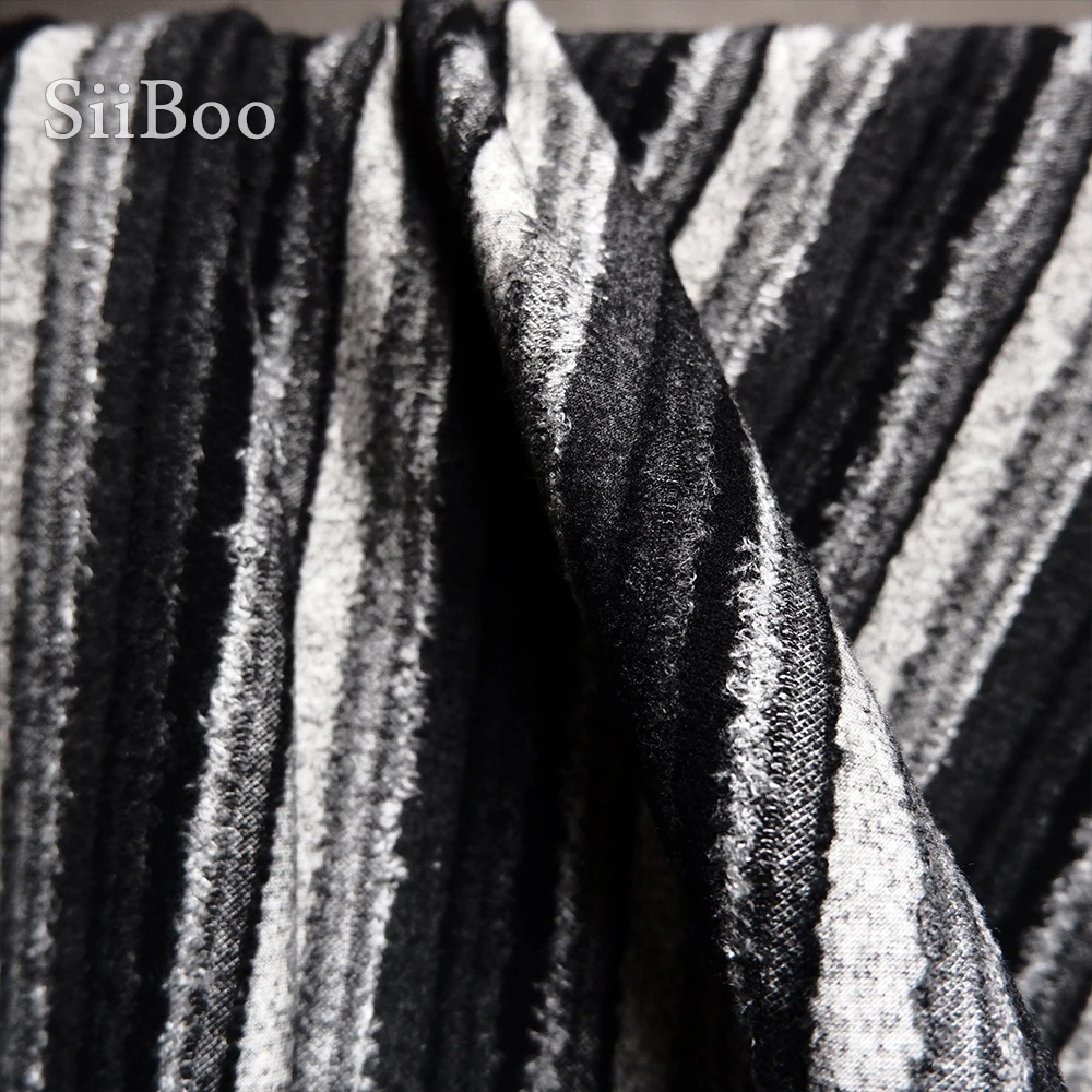 Siiboo wool cotton blend fabric for winter coat jacket top dense stripe yarn-dyed luxurious lazy style sp6331