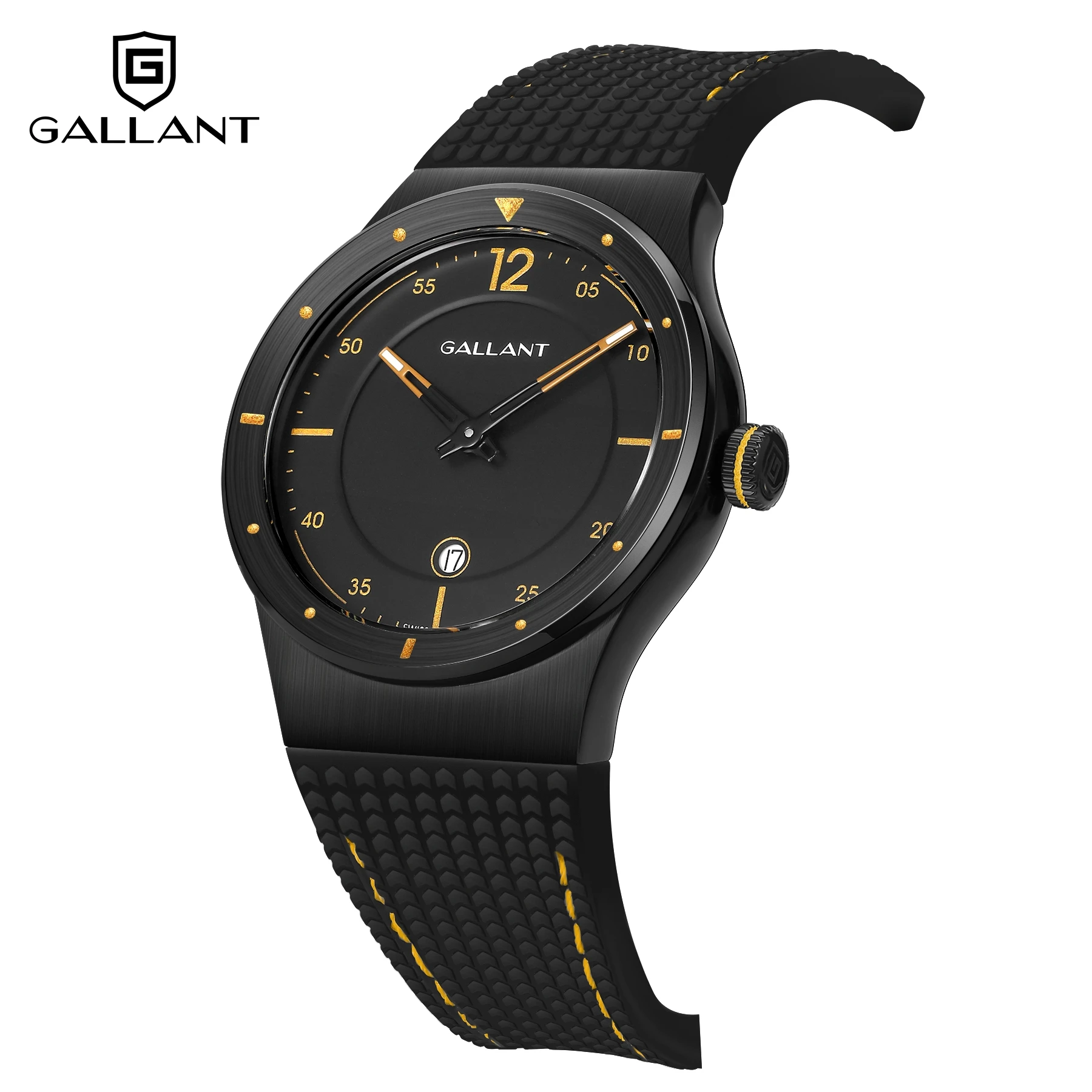 GALLANT Mens Watch Sport Swiss Quartz Watches Calendar Stainless Steel Watch for Men Black Gold Waterproof 5ATM Reloj Hombre