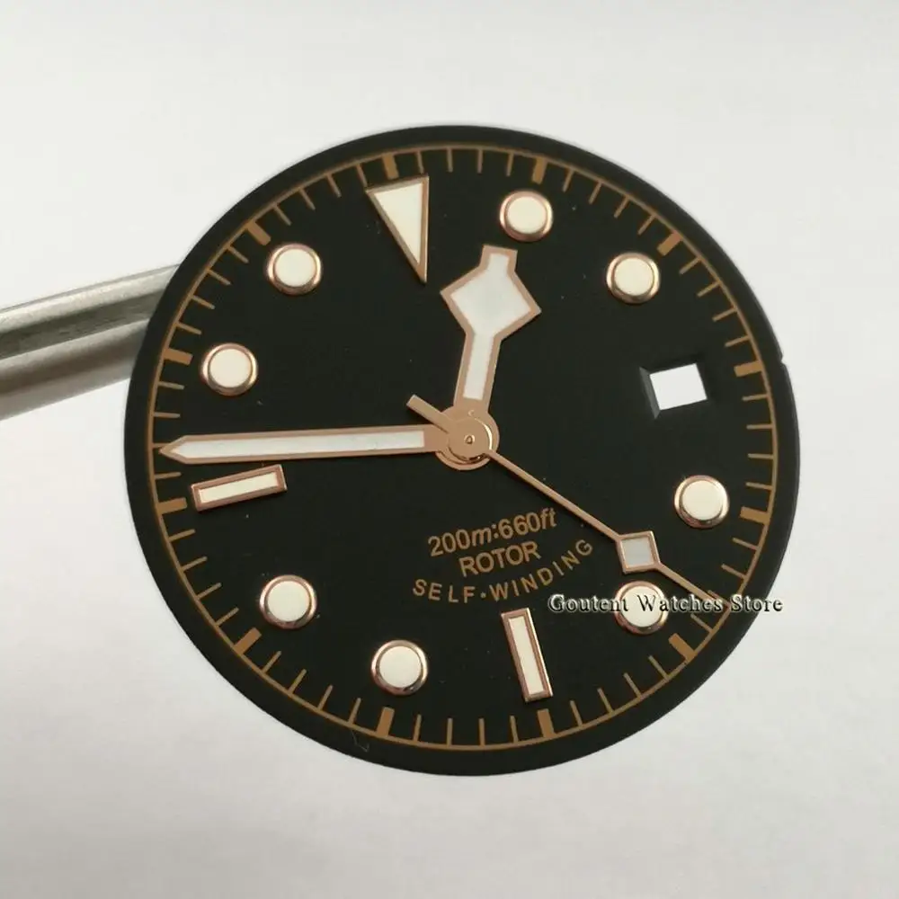 30,5 mm sterylna czarna tarcza zegarka ze wskazówkami pasuje do NH35 ETA 2824 2836 Miyota 8215 821A, DG2813 3804 mechanizm automatyczny