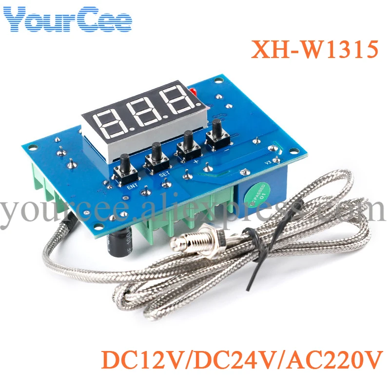 XH W1315 DC 12V 24V AC 220V High Temperature LED Digital Thermostat Switch K-Type Thermocouple Control Sensor Module -30~999℃