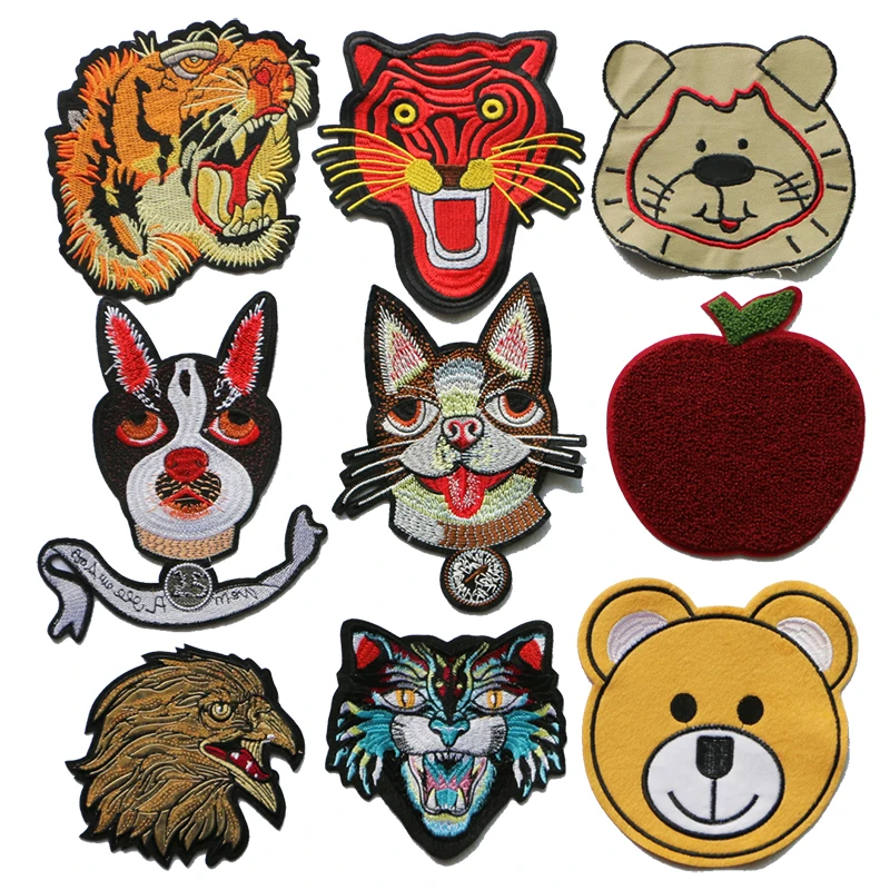 1psc Cute Sequin Towel Cartoon Animal Bear Eagle Tiger Apple Embroidery Sticker Clothing DIY Sewing Badge Sticker