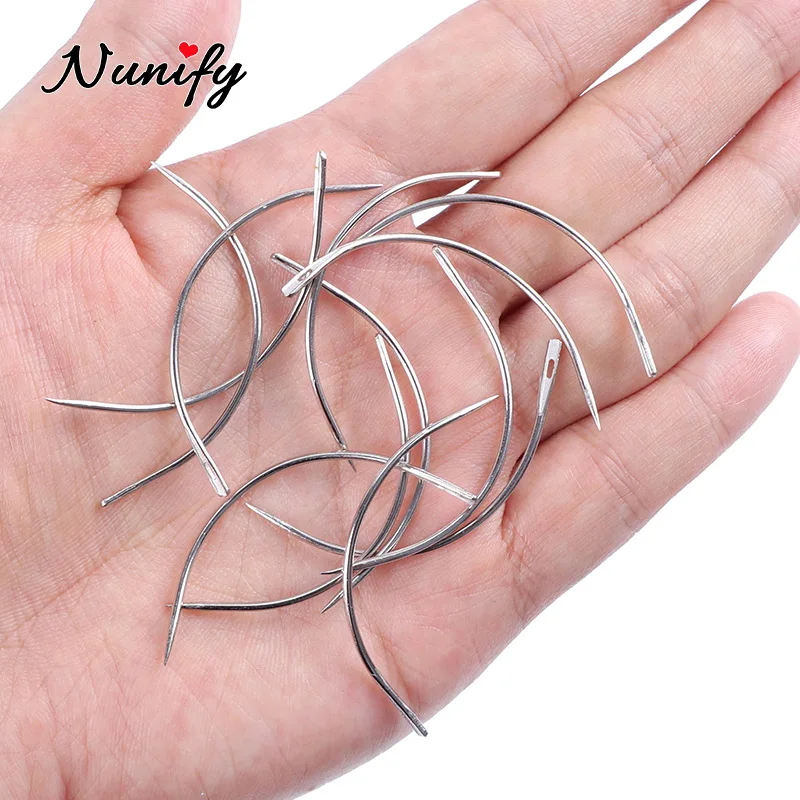 Nunify 1 Roll 2000M In Length Black Polyester Thread Wig Sewing Thread Hair Weaving Thread With Gift 1 Pc 6.5Cm C Curved Needle