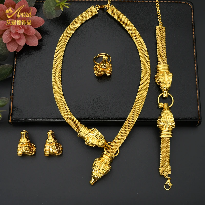 ANIID Dubai African Jewelry Sets For Women Big Animal Indian 24K Gold Color Jewelery Nigerian Necklace Ring Earring Wedding