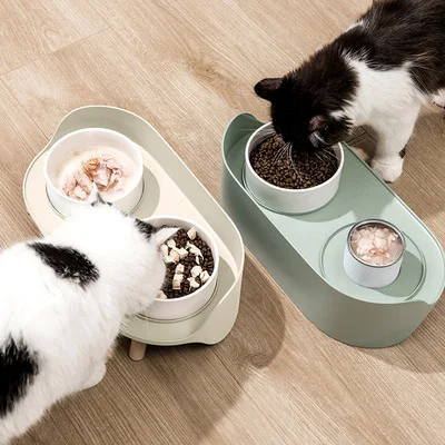 

Small Animal Dining Table Cat Bowl Double Bowl Ceramic Neck Guard Black Chin Prevention Pet Bowl Dog Bowl Pet Bowl