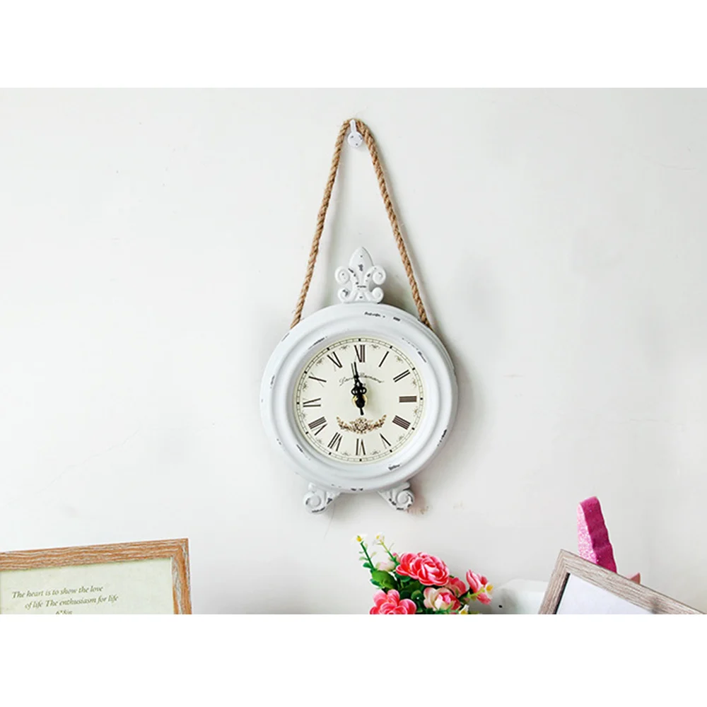 Nordic Nostalgic Hemp Rope Wall Clock Pink Retro Round Wooden Get Old Paint Drop Hanging Small Clocks Home Decoration Crafts