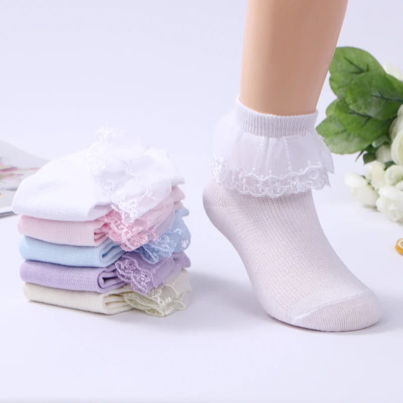 3 Đôi Mới Trẻ Em Tất Ren Mùa Xuân, Mùa Thu Trẻ Em Cotton Ngắn Vũ Tất Lưới Hoa Trắng Xù Frilly Gilrs Công Chúa sock