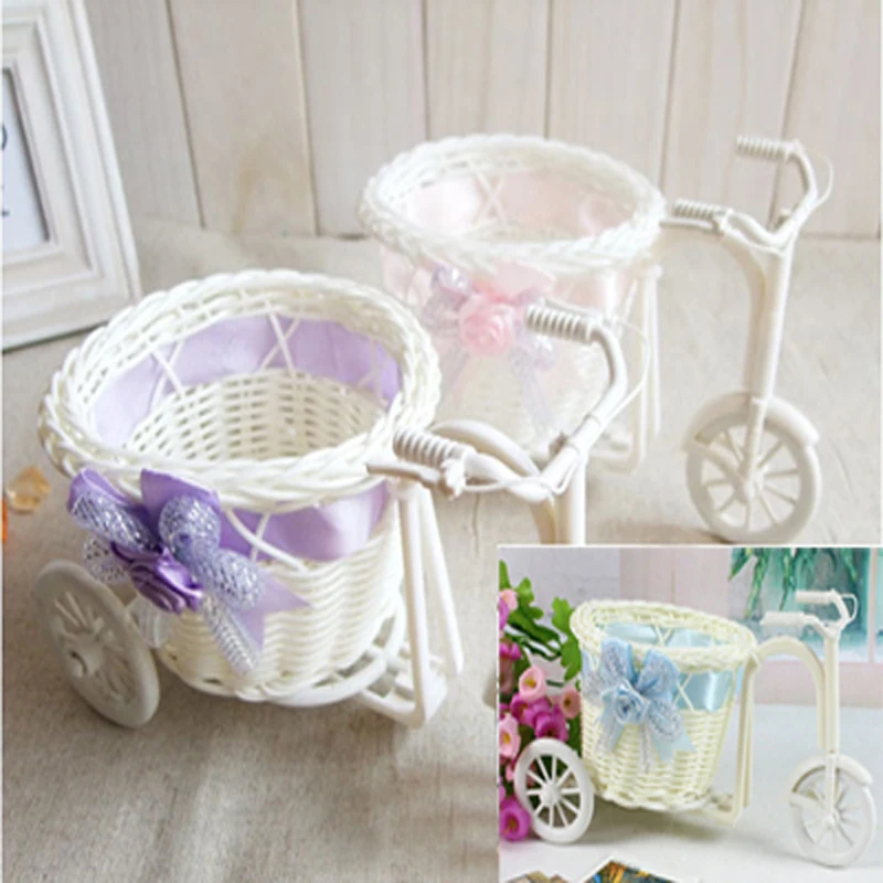 wedding Rattan Basket + 32 pcs Flowers Party Decorative Flower  Home Decorate Wedding Table Tricycle Car Vase Wedding Decoration