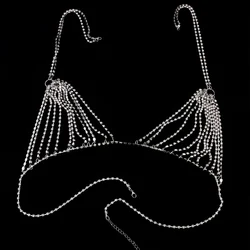 Rhinestone biustonosz z łańcuszkiem biżuteria plażowa Body błyszczący kryształowy biustonosz w klatce piersiowej Bralette uprząż Bikini łańcuszek seksowny biustonosz