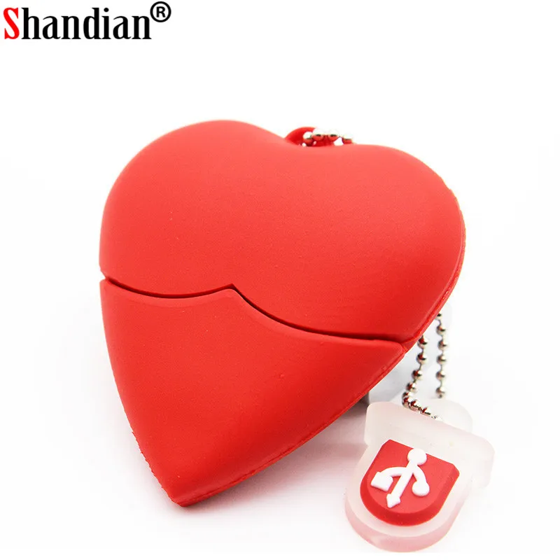 SHANDIAN Love heart style pen drive real capacity usb2.0 flash drive 64gb 32gb 16gb 8gb 4gb memory stick u disk  pendrive