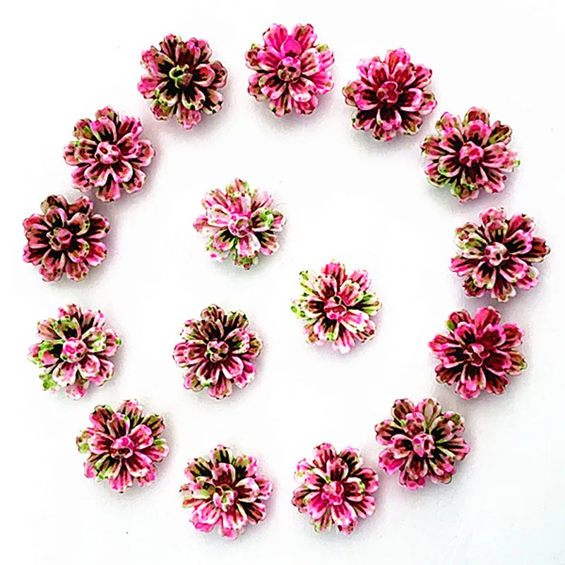 

100 pcs. Pink& Green DlY resin rose flower flatback appliques for phone / wedding / craft