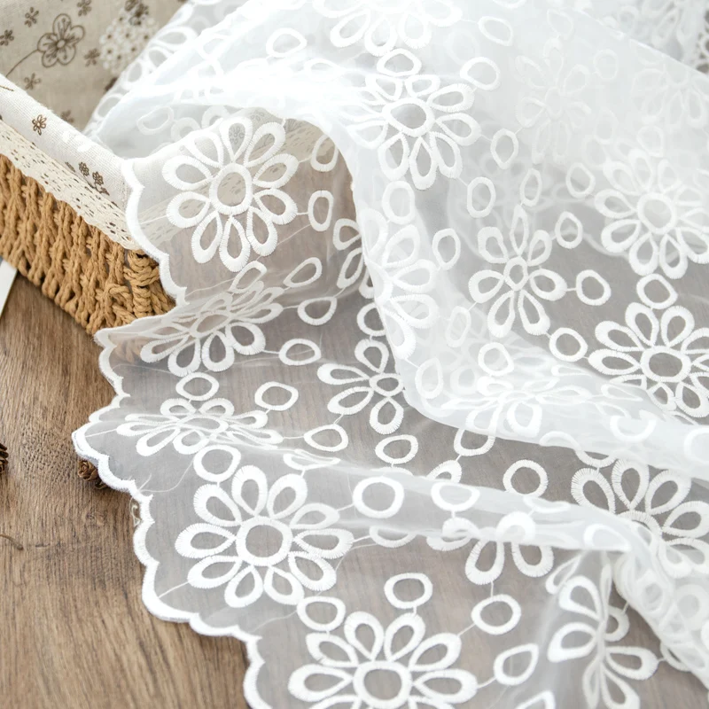 

White organza yarn embroidery fabric embroidered lace fabric dress children's clothing fabric tablecloth curtain handmade cloth