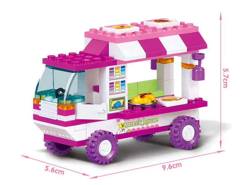 102PCS Friends Pink Dream Old Vans Snack House Car Building Blocks City Bricks Figures Educational Toys for Girls Christmas Gift