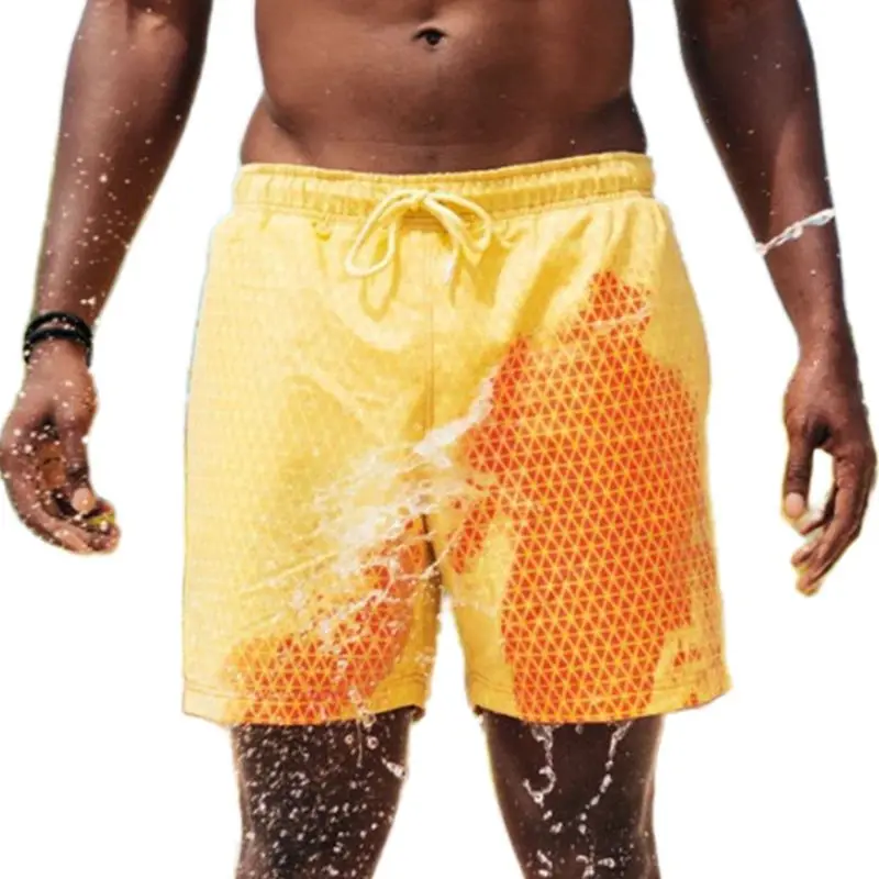 Men Magic Color Changing Swim Trunks Water Discoloration Surf Beach Board Rhombus Plaid Shorts Quick Dry Sport Pants