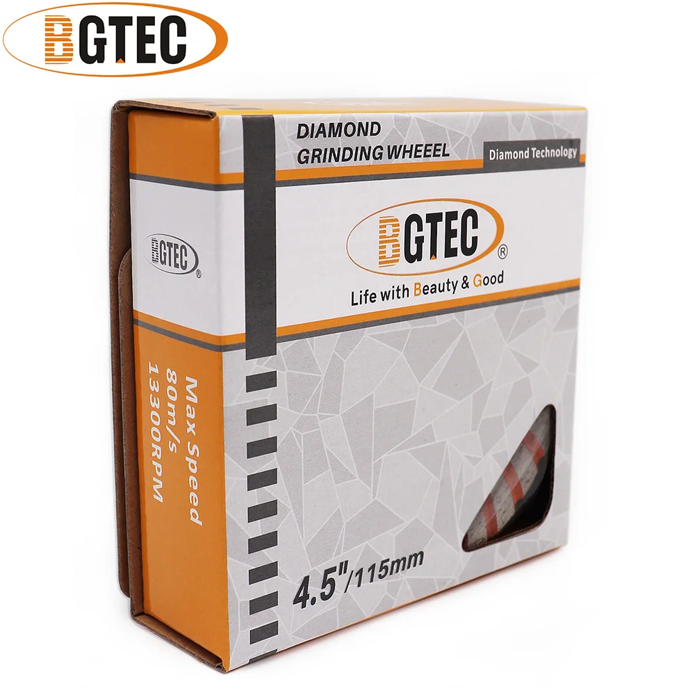 BGTEC 2 Buah Roda Gerinda Baris Turbo Berlian 4.5 Inci 115Mm M14 Benang Cakram Gerinda untuk Beton, Bahan Konstruksi