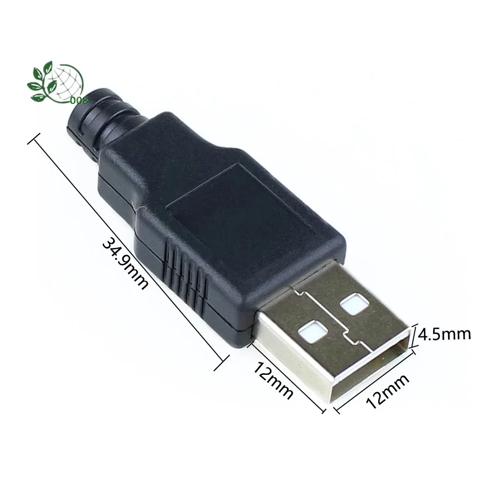 New 10pcs Type A Male USB 4 Pin Plug Socket Connector With Black Plastic Cover