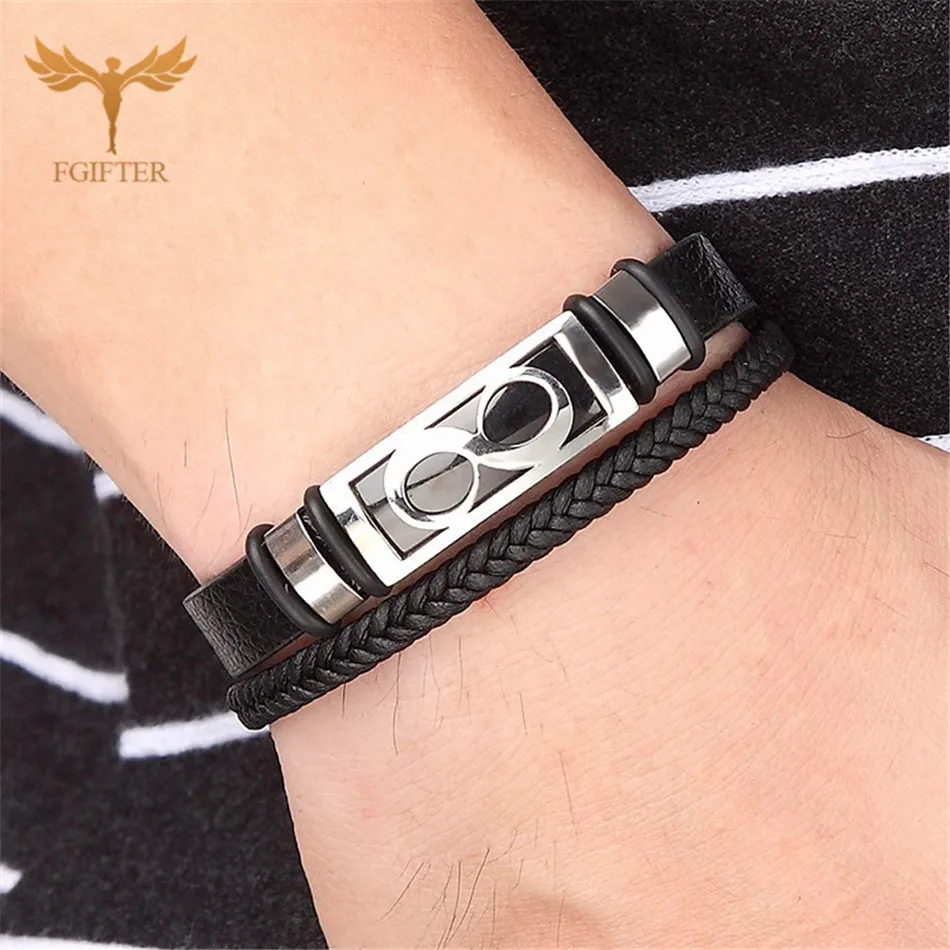 2021 Men's Infinity 8 Stainless Steel Accessories Leather Bracelet Couple Wristband Braided Bracelet Cuff Lucky Jewelry