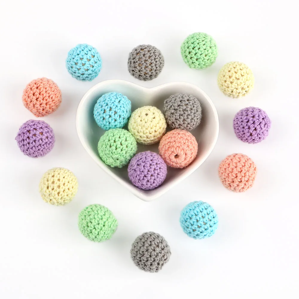 100Pcs 16/20MM Wooden Crochet Beads Round DIY Wooden Teething Knitting Beads Jewelry Crib Sensory Toy Baby Teether