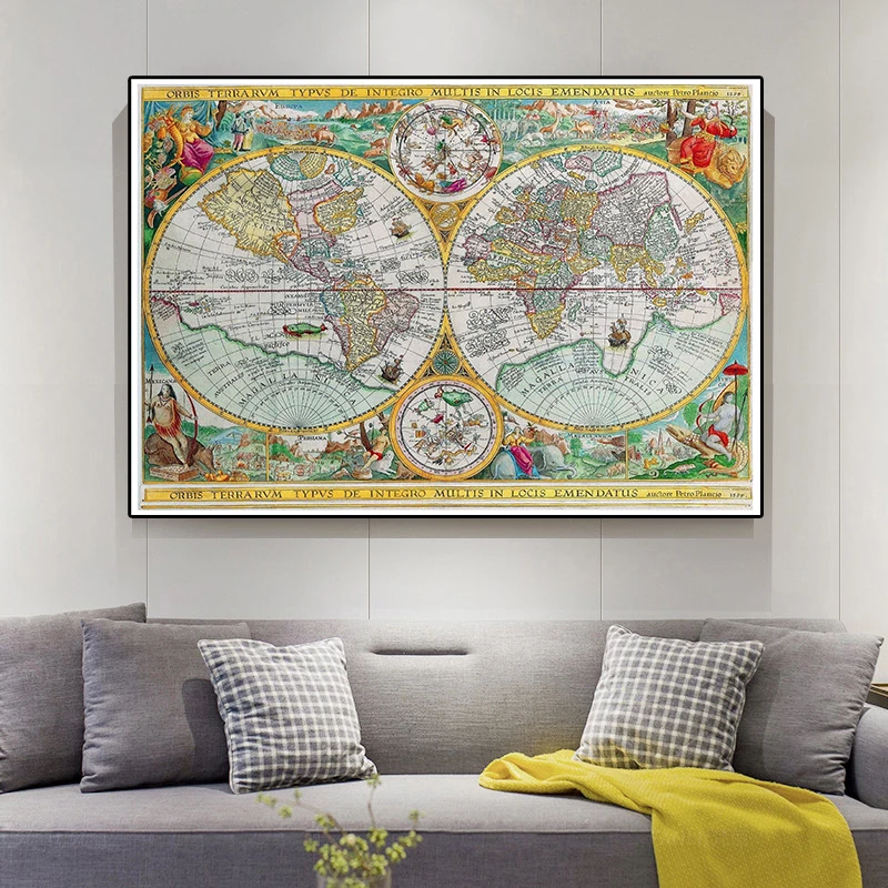 225*150 cm 1594 The Vintage World Map Non-woven Canvas Painting Classic Wall Art Poster Decorative Card Home Office Decoration
