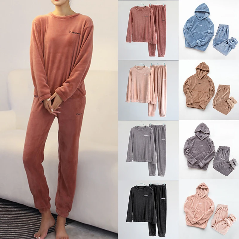 Women Winter Flannel Pajama Set Fleece Pajamas Sleepwear Homewear Thick Warm Velvet Female Suit Fall Sweatshirt Ladies Pyjama