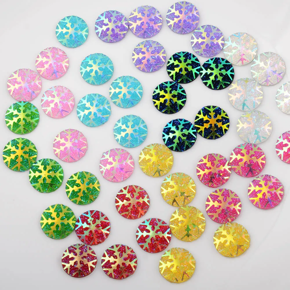 BOLIAO AB Color 40Pcs 12mm (0.47In) Round Resin Rhinestones Snowflake Flatback Mix Color Bags/Shoes Decoration Glue Not Hole