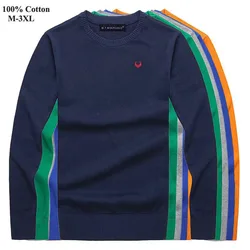 100% Cotton New Spring Autumn Men Sweaters Long Sleeve Casual Embroidery-Logo Pullovers Slim Knitted Tops Male Fashion Clothing