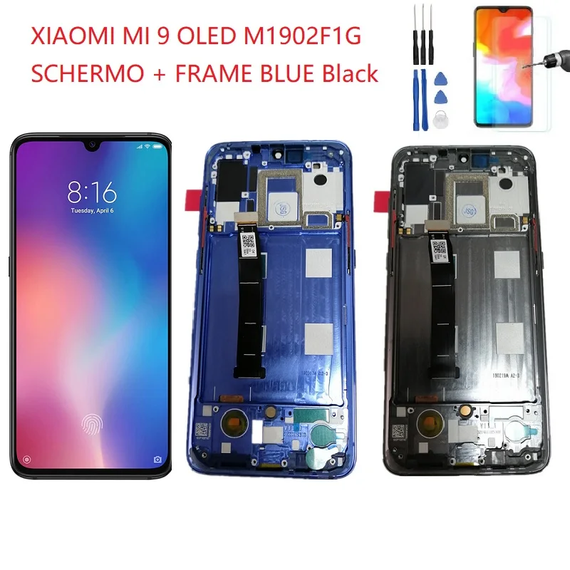 

Replacement for DISPLAY XIAOMI MI 9 OLED M1902F1G SCHERMO + FRAME TOUCH SCREEN VETRO Black Blue