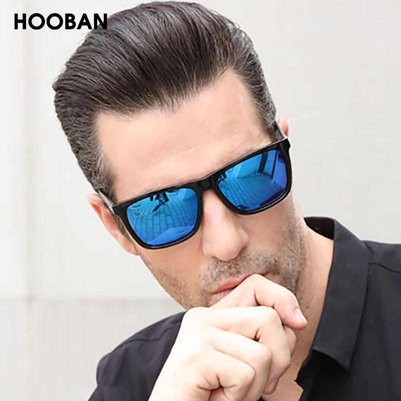 HOOBAN Vintage Square Women Men Sunglasses Classic Big Rectangle Sun Glasses Female Male Luxury Mirror Eyewear Unisex Shade