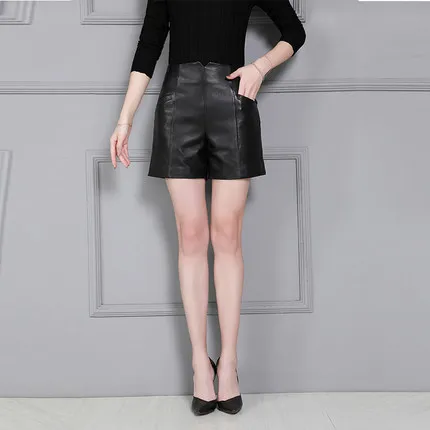 Top brand Women Sheep 2020 Leather High Waist Leather Shorts KS20  high quality