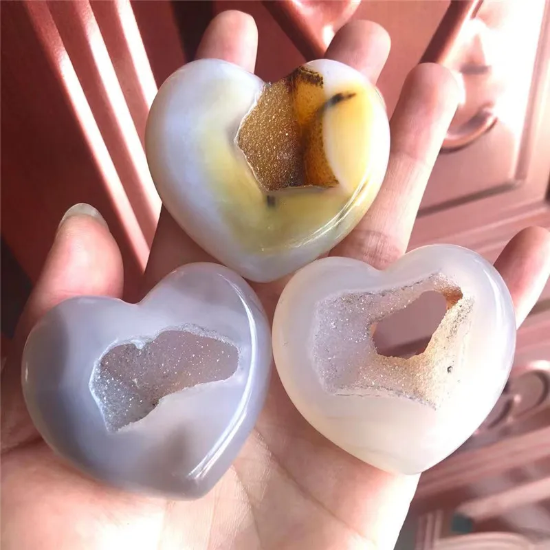 

Natural Agate cave quartz Crystal Gem Stone Heart reiki healing gifts