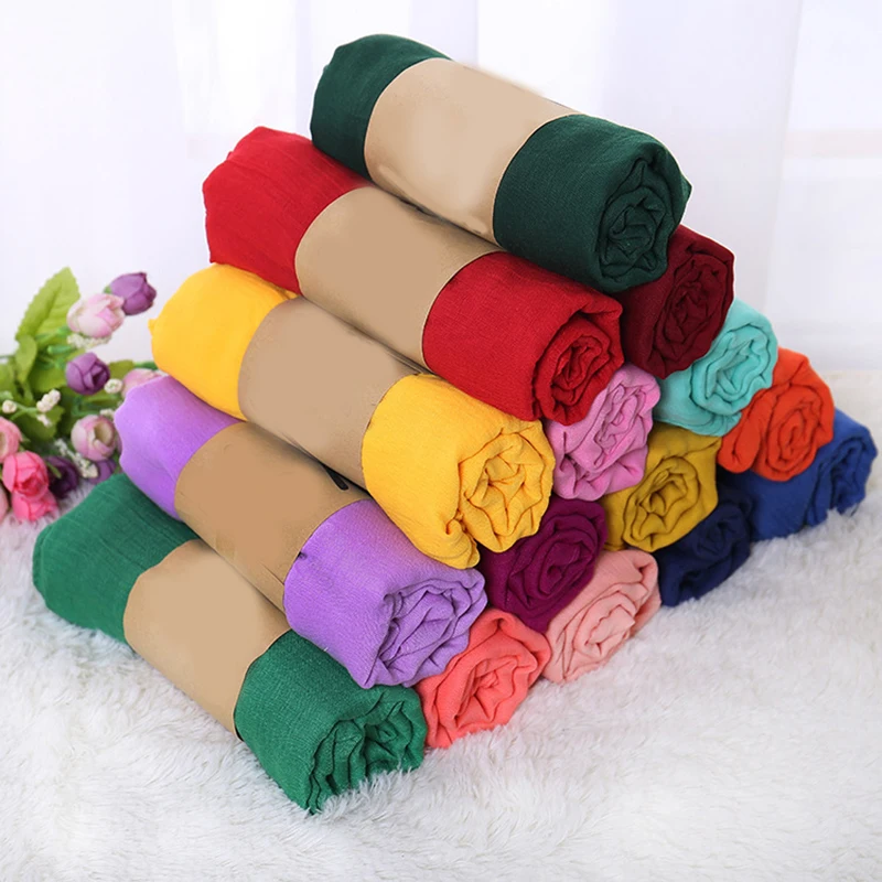 Muslim Hijab Muffler Scarf Women Candy Colored Cotton Linen Long Scarf Solid Color Soft Scarves Shawls High Quality 180*55cm