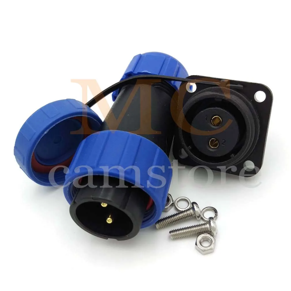 SP21 IP68 waterproof connector male plug & female socket 2 pin panel Mount wire cable connector aviation plug