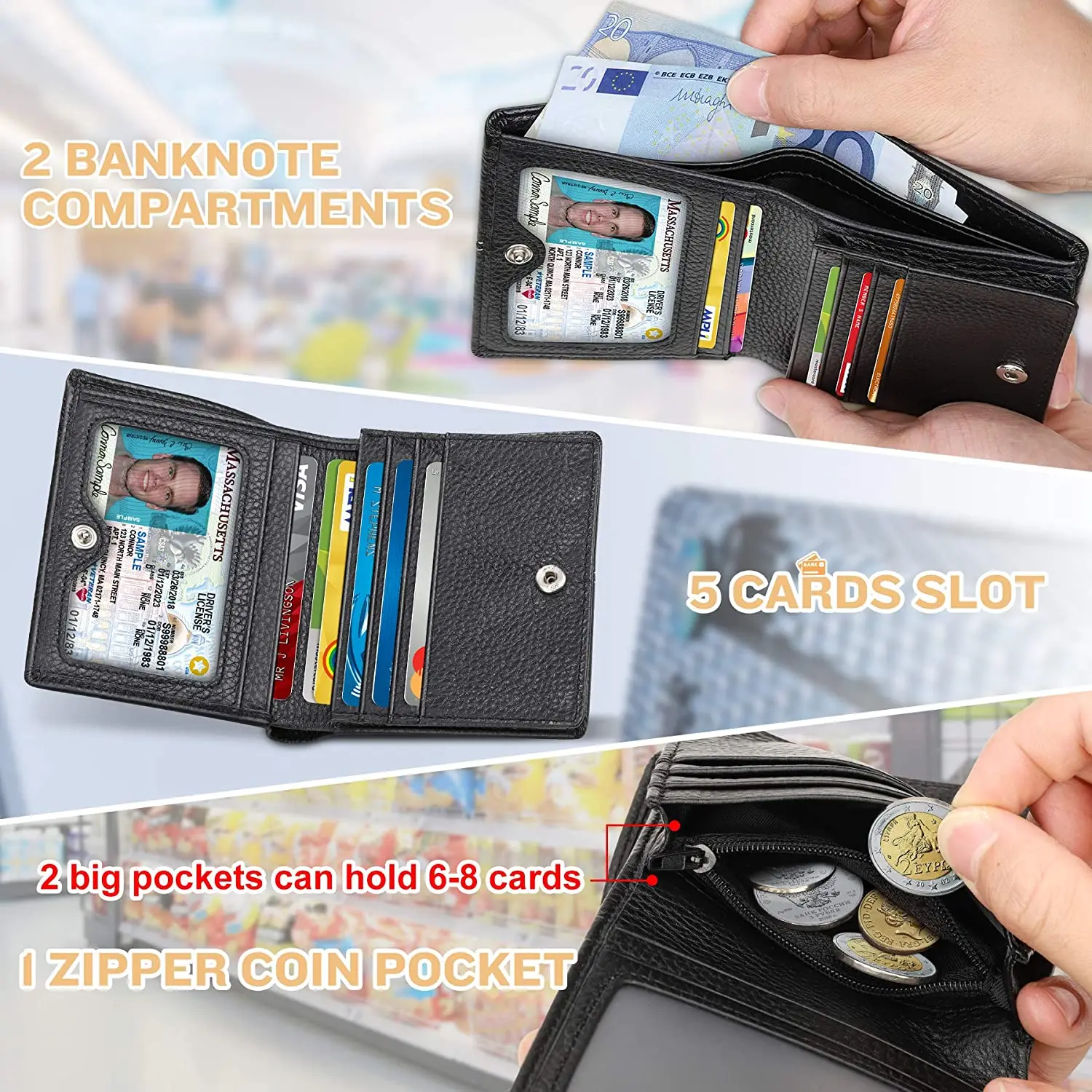 Casual Soft Genuine Leather Wallet Men RFID Black Purse Coin Card Holder