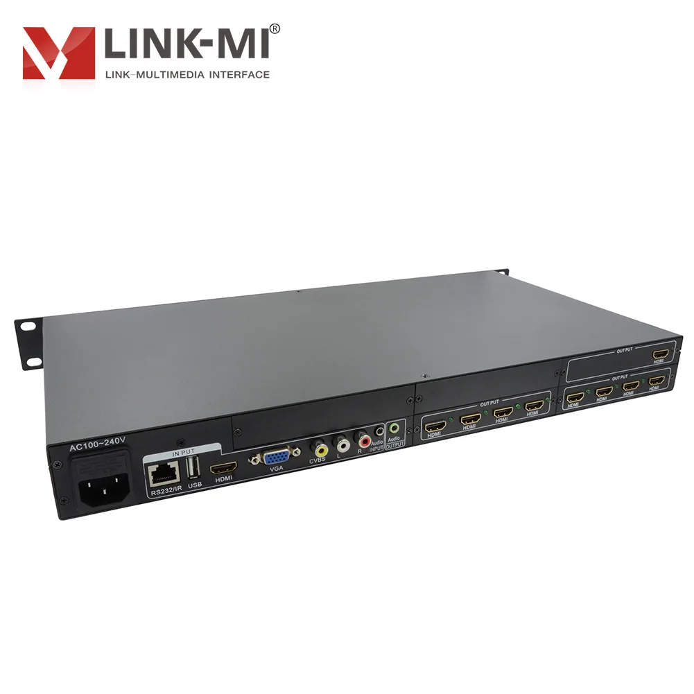 LINK-MI 4x9 HD Splitter with Scaler HDMI+AV+VGA+USB Inputs 9 HDMI Output support 180 degree flip