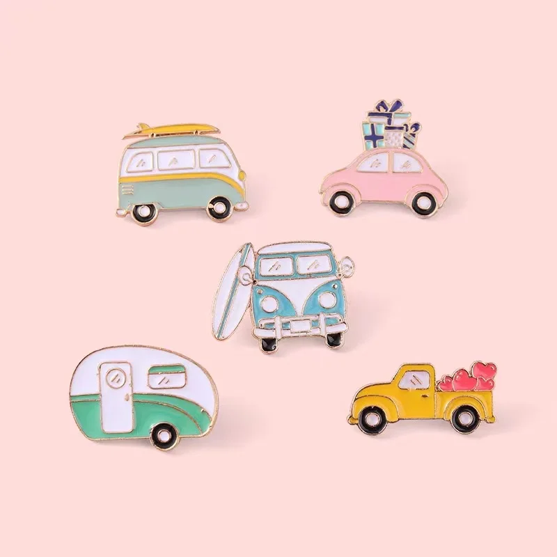 Custom Travel Bus Camper Enamel Pin Badge Cartoon Car Adventure Brooches for Kids Friend Cute Bag Clothes Lapel Pin Jewelry Gift