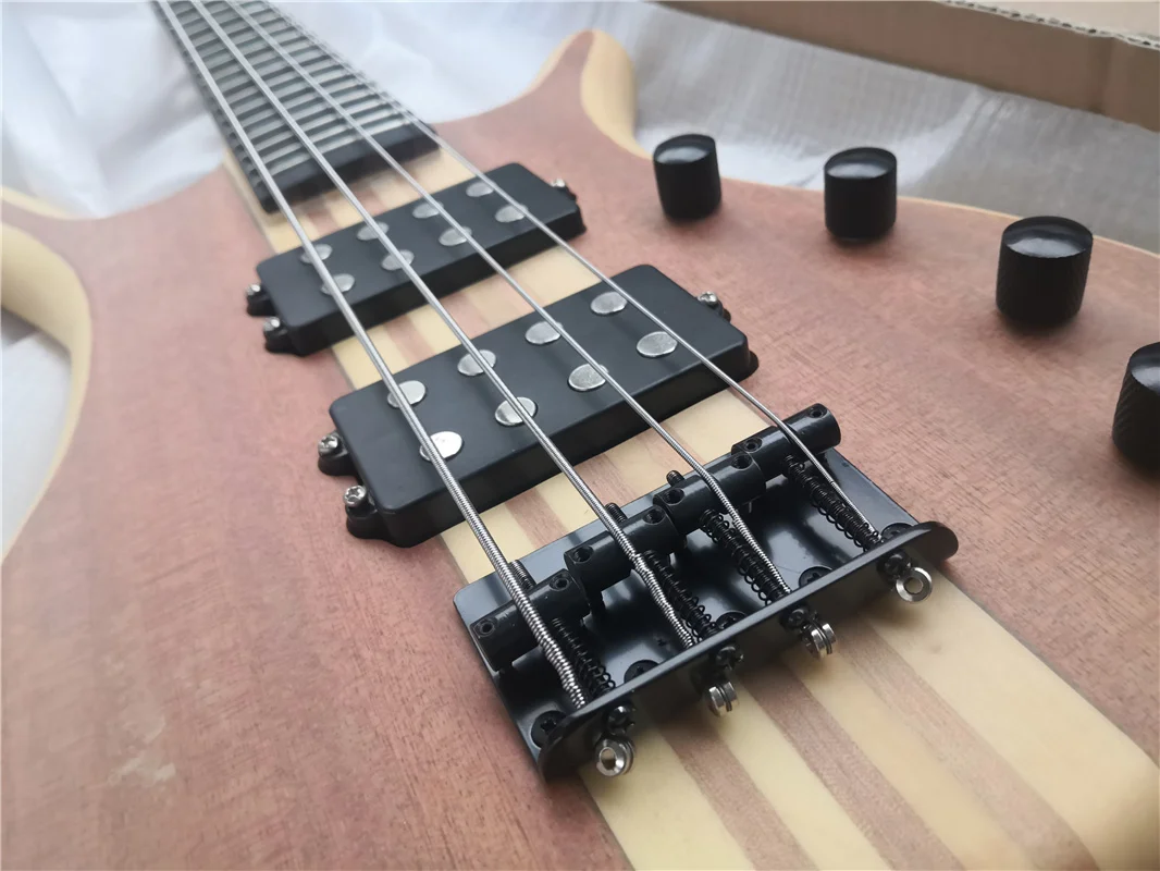 Natural bass 4 string  bass guitar ,basswood  body,maple neck through body,multicolor shell inlay,black bridge