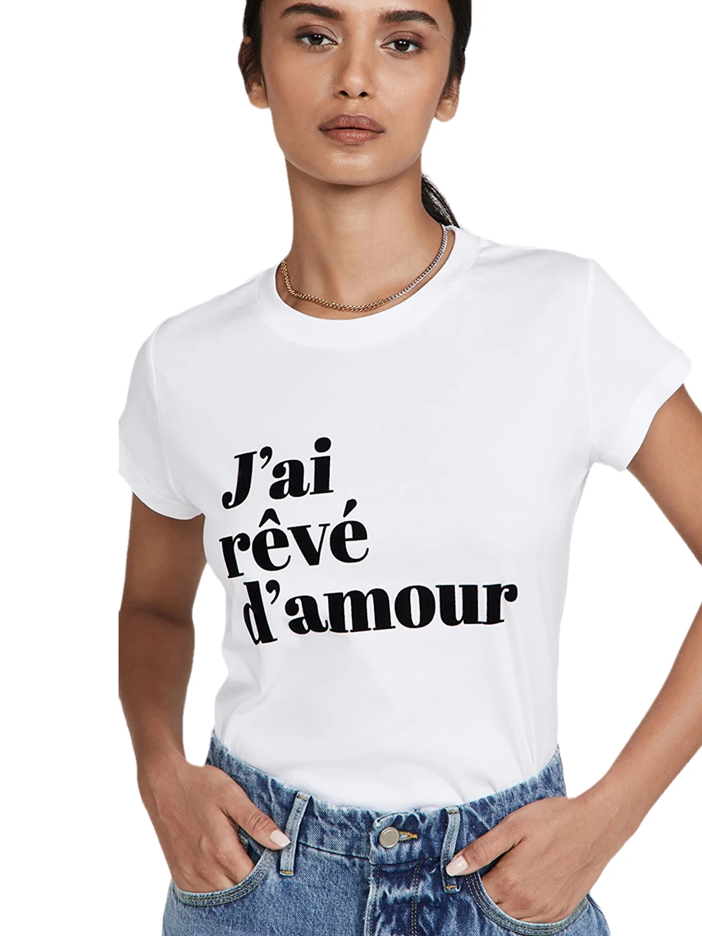 Estilo francês j'ai reve d'amour slogan impressão camiseta feminina branco o-pescoço algodão estilo namorado camisa unissex