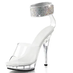 Sexy 13 cm transparante stijldansen schoenen, Cinderella kristal schoenen lovertjes Dansschoenen