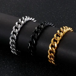 Kalen 11mm Dubai Gold Color Link Bracelet Men 16-24cm Black Cuban Chain Stainless Steel Jewelry