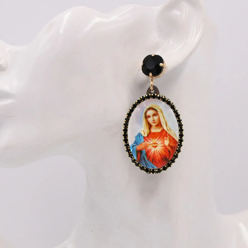 Bijoux Femme Virgin Mary Drop Earrings For Women Statement Earrings Crystal Stone Angel Earrings 2021 Female Fashion Jewelry