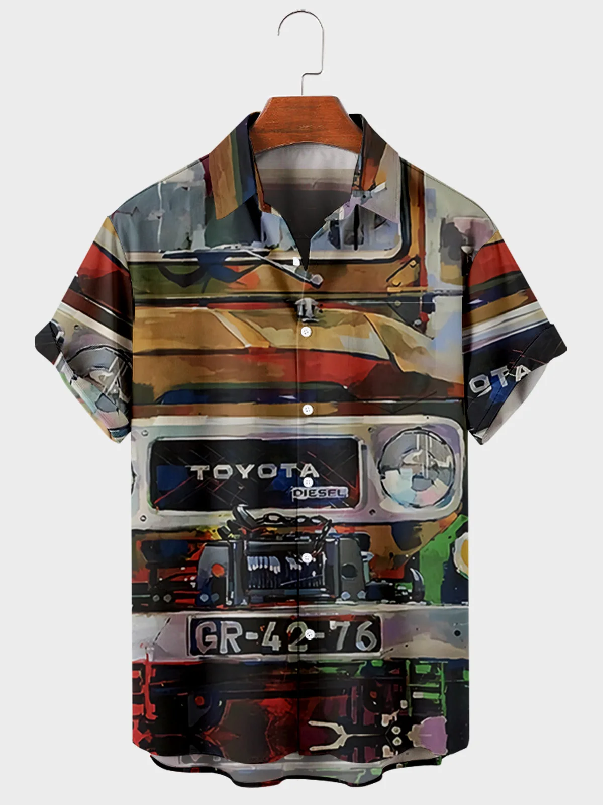

2021 New Cross 7 Car Elements 3D Digital Printing Trend Loose Short Sleeve Shirt Men's Top