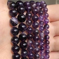 Natural Stone Beads Amethysts Purple Crystal Round Loose Beads For Jewelry Making 15.5