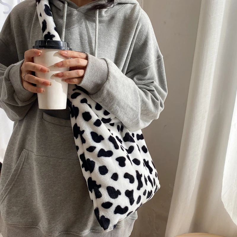 Winter neue Plüsch Umhängetasche weibliche Tier muster Umhängetasche warme Wolle Umhängetasche große Kapazität Eimer Handtasche – Detail 13