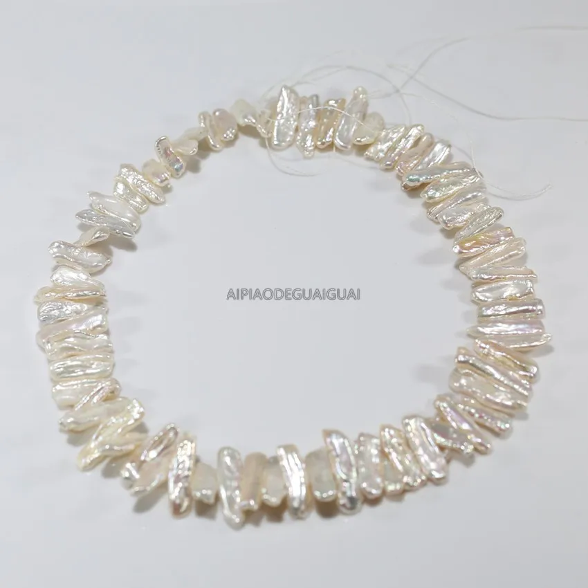 APDGG Natural 7-9mm width biwa irregular white pearl strands loose beads women lady jewelry DIY