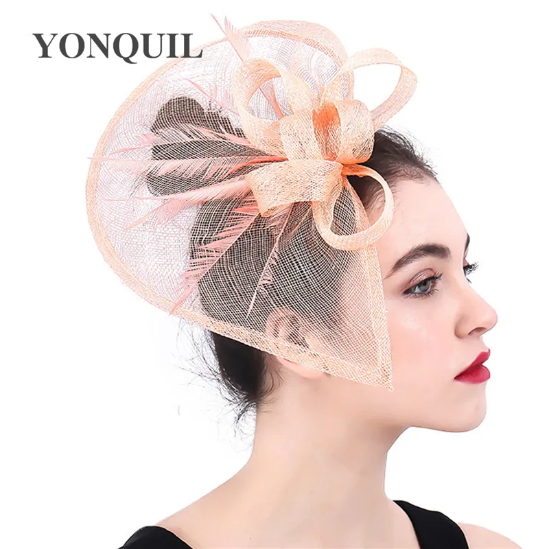 

Champagne Fascinator With Bow Ladies Hair Accessories Women Feather Flower Wedding Party Floral Headband Hair Pin SYF385