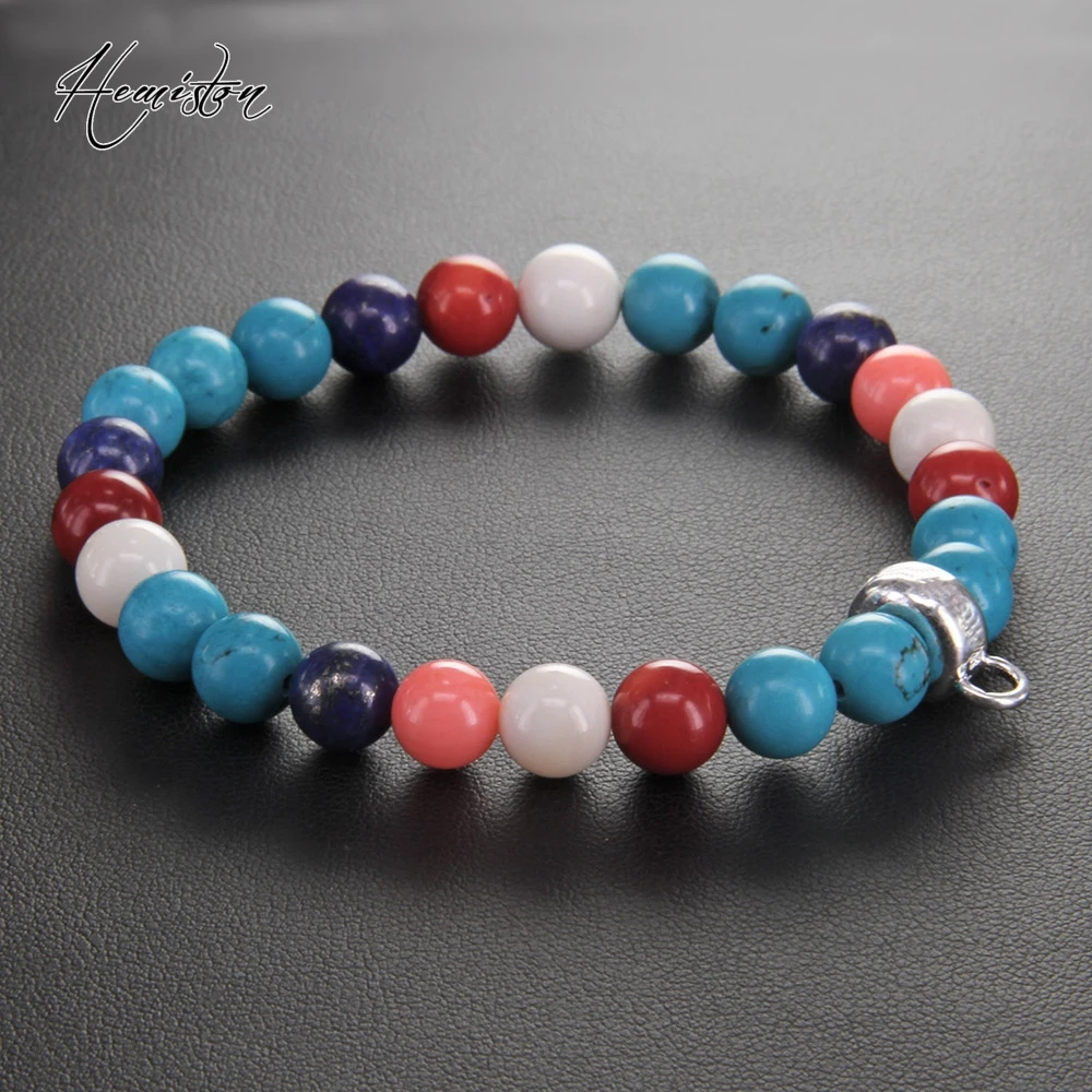 Thomas Coral Cyan Stone Colorful Material Mix Featuring Charm 925 Sterling Silver Bracelet, Glam Jewelry Soul Gift for Women