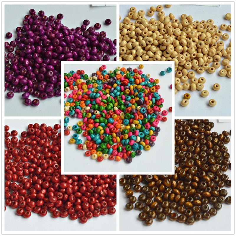 

4mm 300pcs/Lot Coffee Natural Wooden Beads Round Hole Beads Mixed Colorful Beads DIY Beads for Jewelry Making Decoration