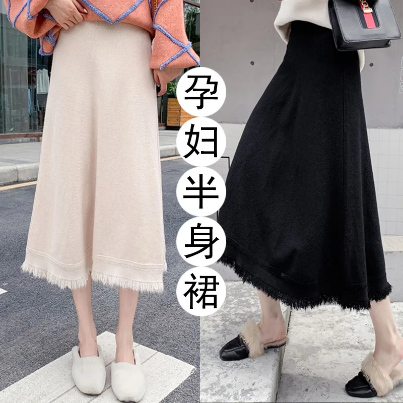 Autumn And Winter Fashion Pregnant Knitted Skirt Split Bag Hip Step Skirt Stomach Lift Wool Bottoming Long Pregnant Skirt